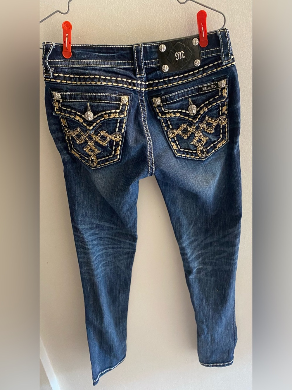 Miss Me Signature-Rise Skinny Jeans with Gold Bedazzled Motif
